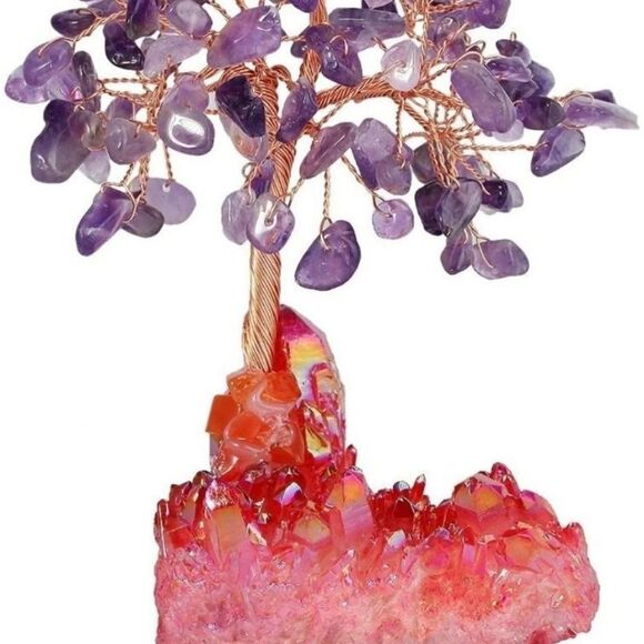 Custom Amethystquartz &red titanium wealth&luck money tree